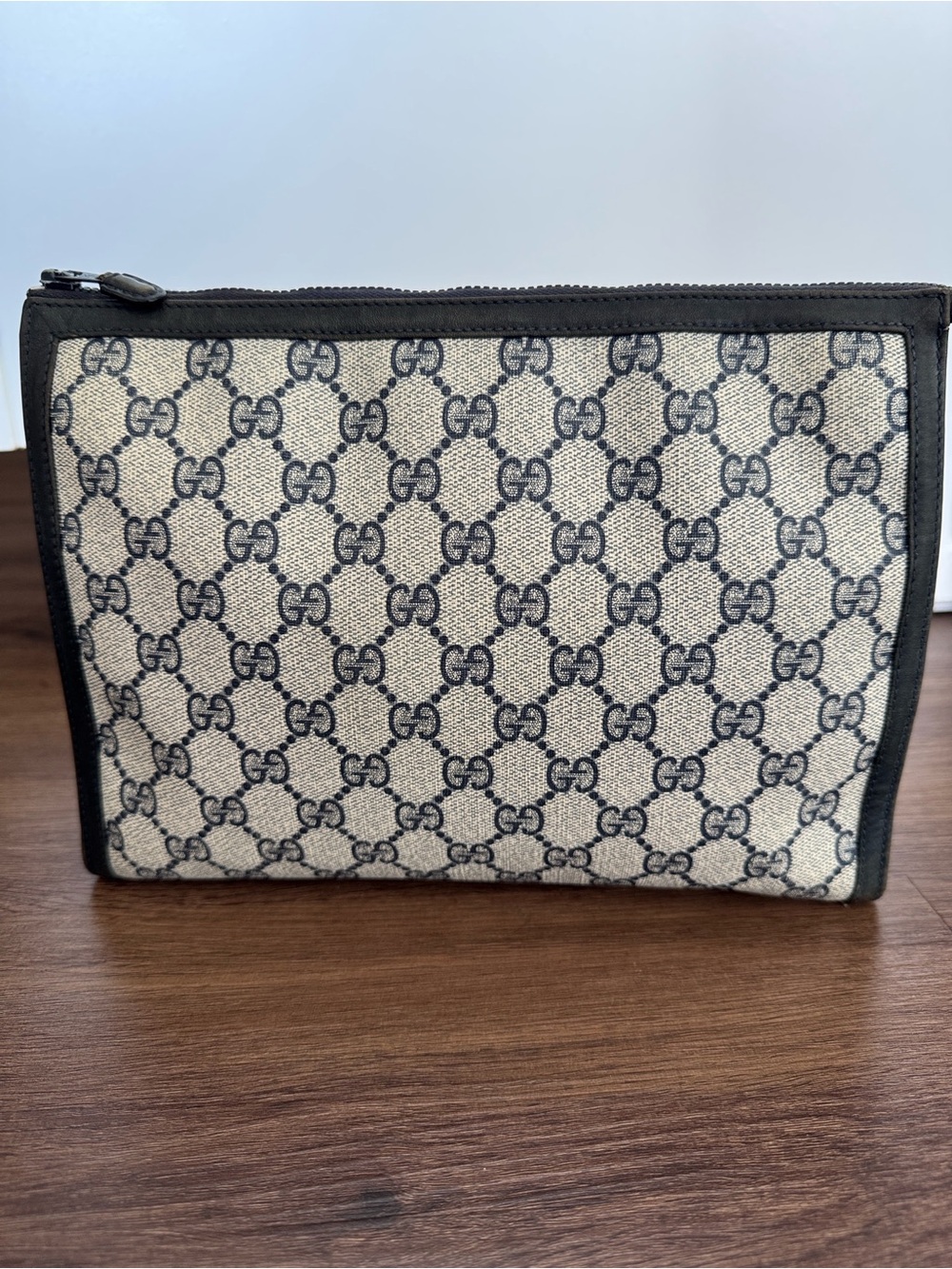 Gucci Supreme Sherryline Clutch - Vintage 1980s (Navy and Gray)